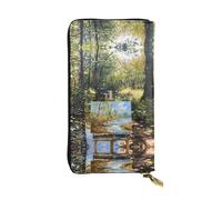 GGNKDL Painting board next to the stream printing Women's leather long handheld wallet large capacity credit card zipper bag
