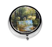 GGNKDL Painting Board Next to The Stream Prints Round Mini Pill Box with 3 compartments for Pill Storage and Portable Travel