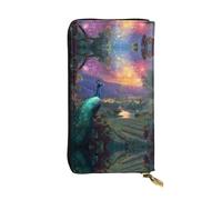GGNKDL Peacock and Fireworks printing Women's leather long handheld wallet large capacity credit card zipper bag