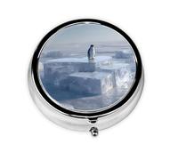 GGNKDL Penguin on The ice Cube of Love Prints Round Mini Pill Box with 3 compartments for Pill Storage and Portable Travel