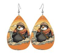 GGNKDL Penguin playing the flute Prints Water droplet pendant earrings and leather earrings, suitable as holiday birthday gifts for women
