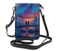GGNKDL Penguin under the Aurora printing Crossbody bag, mobile phone bag, women's small wallet, a practical gift suitable for going out, exercising, and shopping