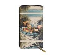 GGNKDL Picnic by the sea printing Women's leather long handheld wallet large capacity credit card zipper bag