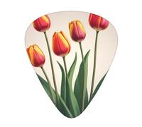 GGNKDL Pink background tulips Prints Guitar plectrum 12 pieces with three thickness plectrum combinations suitable for bass and ukulele