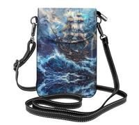 GGNKDL Pirate ship in the waves printing Crossbody bag, mobile phone bag, women's small wallet, a practical gift suitable for going out, exercising, and shopping