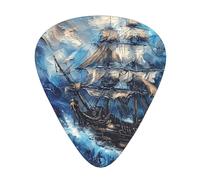 GGNKDL Pirate ship in the waves Prints Guitar plectrum 12 pieces with three thickness plectrum combinations suitable for bass and ukulele
