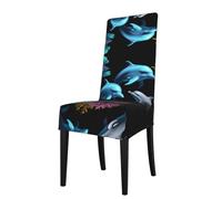 GGNKDL Playing Dolphins Prints Restaurant Chair Covers are Detachable, Super Elastic, and Washable, Suitable for Kitchens
