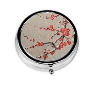 GGNKDL Plum Blossoms Under The Snow Prints Round Mini Pill Box with 3 compartments for Pill Storage and Portable Travel