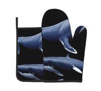 GGNKDL Polar ice Whale Pattern Oven Mitts and Pot Holders Set for Open The lid of The Pot in The Kitchen, Microwave, Oven