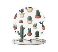 GGNKDL Potted Cactus Printing Car Coasters 2 Absorbent Ceramic Anti Slip Beverage Pads, car Decorations