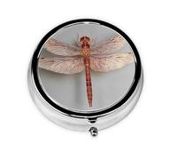 GGNKDL Printed Dragonfly Prints Round Mini Pill Box with 3 compartments for Pill Storage and Portable Travel