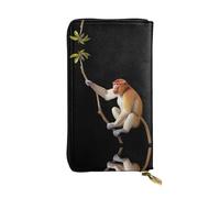 GGNKDL Proboscis Monkey printing Women's leather long handheld wallet large capacity credit card zipper bag