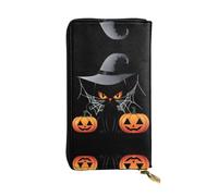 GGNKDL Pumpkin Cat Elf printing Women's leather long handheld wallet large capacity credit card zipper bag