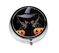 GGNKDL Pumpkin Cat Elf Prints Round Mini Pill Box with 3 compartments for Pill Storage and Portable Travel