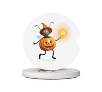 GGNKDL Pumpkin Lantern Firefly Printing Car Coasters 2 Absorbent Ceramic Anti Slip Beverage Pads, car Decorations