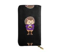 GGNKDL Purple hedgehog printing Women's leather long handheld wallet large capacity credit card zipper bag