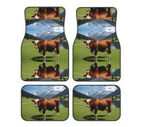 GGNKDL Real Swiss Cow Brown Printing Car Floor mats with Anti Slip Front and Rear are Suitable for Cars, Trucks and SUV