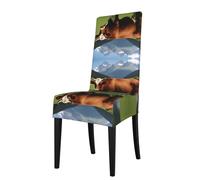 GGNKDL Real Swiss Cow Brown Prints Restaurant Chair Covers are Detachable, Super Elastic, and Washable, Suitable for Kitchens