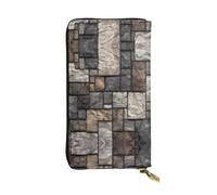 GGNKDL rectangular stone printing Women's leather long handheld wallet large capacity credit card zipper bag