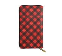 GGNKDL red black buffalo check plaid pattern printing Women's leather long handheld wallet large capacity credit card zipper bag