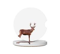 GGNKDL Red Deer Looking Back Printing Car Coasters 2 Absorbent Ceramic Anti Slip Beverage Pads, car Decorations