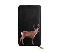 GGNKDL Red deer looking back printing Women's leather long handheld wallet large capacity credit card zipper bag