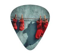 GGNKDL Red socks on a clothesline Prints Guitar plectrum 12 pieces with three thickness plectrum combinations suitable for bass and ukulele