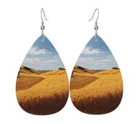 GGNKDL Rolling wheat waves Prints Water droplet pendant earrings and leather earrings, suitable as holiday birthday gifts for women