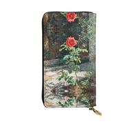 GGNKDL Roses in the Courtyard printing Women's leather long handheld wallet large capacity credit card zipper bag