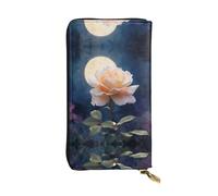 GGNKDL Roses in the moonlight printing Women's leather long handheld wallet large capacity credit card zipper bag