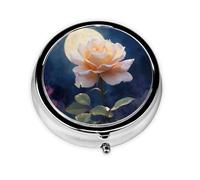 GGNKDL Roses in The Moonlight Prints Round Mini Pill Box with 3 compartments for Pill Storage and Portable Travel