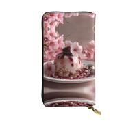 GGNKDL Sakura Pudding printing Women's leather long handheld wallet large capacity credit card zipper bag