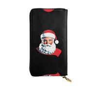 GGNKDL Santa Claus fulfilling his wish printing Women's leather long handheld wallet large capacity credit card zipper bag