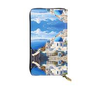GGNKDL Santorini Greek Island sea View printing Women's leather long handheld wallet large capacity credit card zipper bag