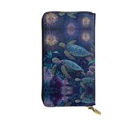 GGNKDL Sea Turtle with Coral Fireworks printing Women's leather long handheld wallet large capacity credit card zipper bag
