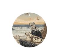 GGNKDL Seals along the coast prints 6-piece Round Shape car air freshener with hanging type car accessories