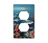 GGNKDL Sharks under the sea printing Dual socket wall panel household power cover durable for decorative sockets and switches