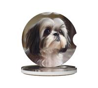 GGNKDL Shih Tzu Dog Printing Car Coasters 2 Absorbent Ceramic Anti Slip Beverage Pads, car Decorations