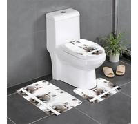 GGNKDL Sitting White Fox Pattern 3 Piece Bathroom Rugs Set - Non-Slip Bath Rug Set - Easy to Clean and Maintain - Moisture Blocking and Durable