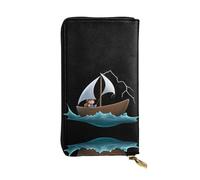 GGNKDL Small sailboat in the waves printing Women's leather long handheld wallet large capacity credit card zipper bag