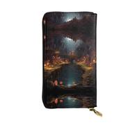 GGNKDL Small world in the cave printing Women's leather long handheld wallet large capacity credit card zipper bag