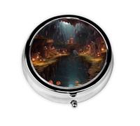 GGNKDL Small World in The cave Prints Round Mini Pill Box with 3 compartments for Pill Storage and Portable Travel