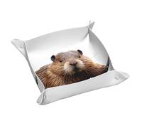 Ggnkdl Smart Beaver Prints Leather Storage Tray Medium Quality PVC Double-Sided Leather Tray for Convenient Storage and Organization