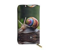 GGNKDL Snail in the colorful house printing Women's leather long handheld wallet large capacity credit card zipper bag