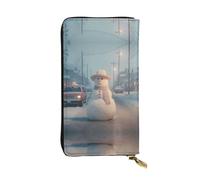 GGNKDL Snowman in the street printing Women's leather long handheld wallet large capacity credit card zipper bag