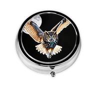 GGNKDL Soul Moon Owl Prints Round Mini Pill Box with 3 compartments for Pill Storage and Portable Travel