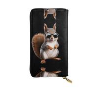 GGNKDL Squirrel wearing glasses printing Women's leather long handheld wallet large capacity credit card zipper bag