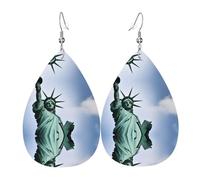 GGNKDL Statue of Liberty in NYC Prints Water droplet pendant earrings and leather earrings, suitable as holiday birthday gifts for women