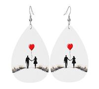 GGNKDL Stay with you forever Prints Water droplet pendant earrings and leather earrings, suitable as holiday birthday gifts for women