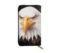 GGNKDL Stern bald eagle printing Women's leather long handheld wallet large capacity credit card zipper bag